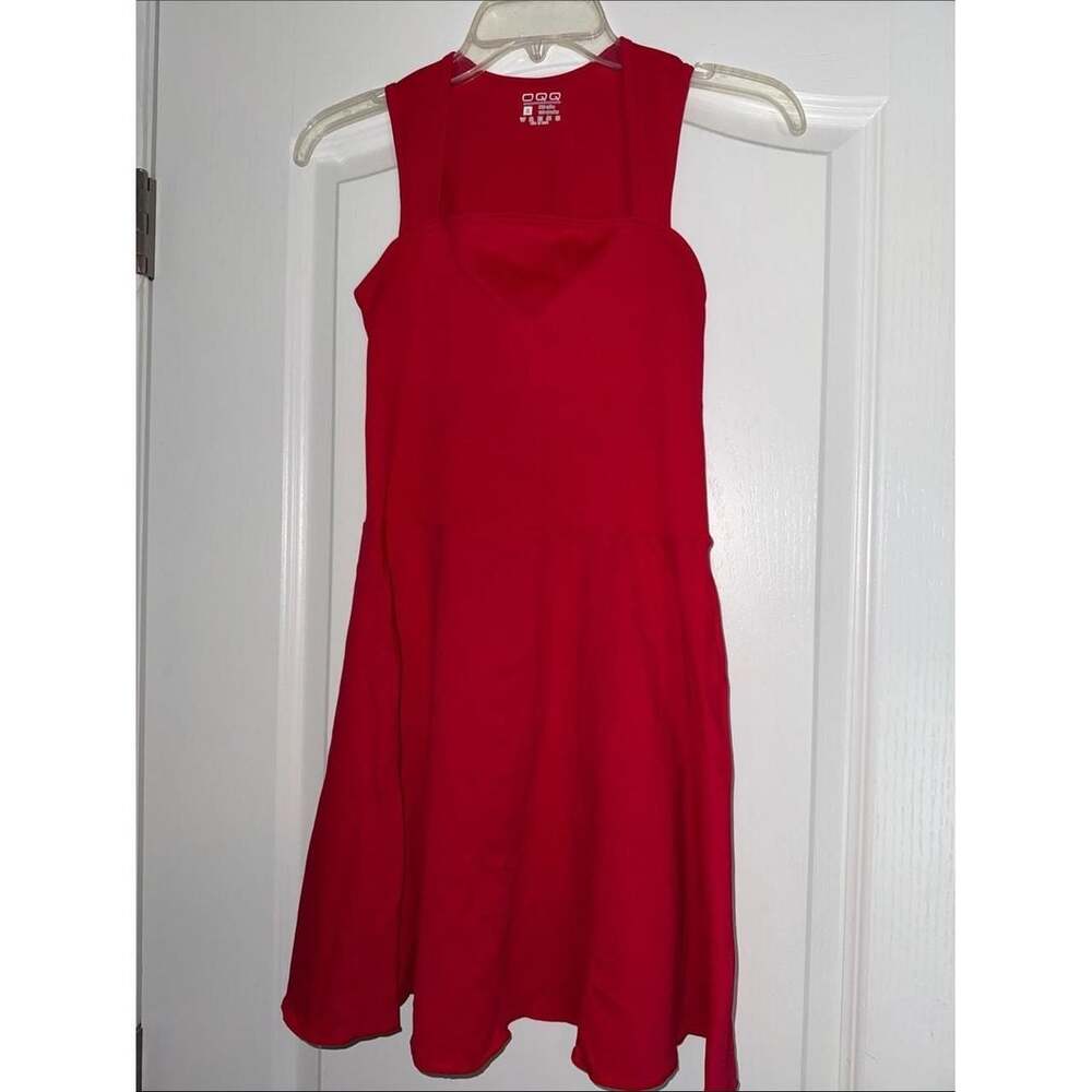 OQQ Red Square-Neck Sleeveless Mini Tennis Dress